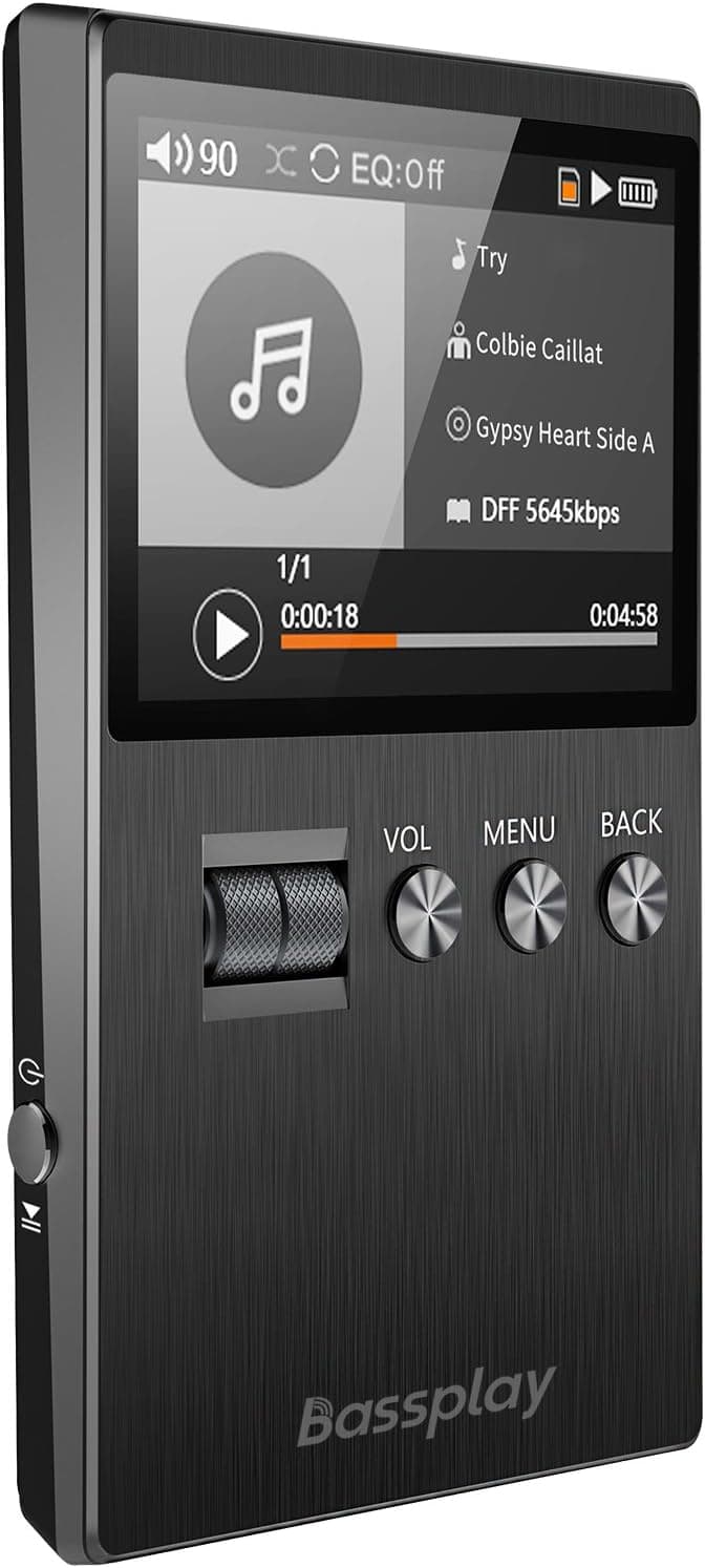 Bassplay High Resolution Music Player, Support Up To 128GB Micro SD Expandable Storage (Space Gray)