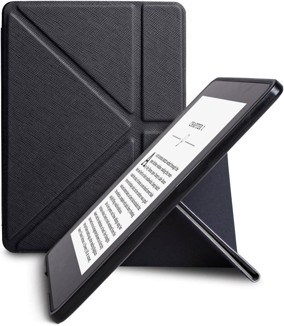 WALNEW New Origami Case Cover for Amazon Kindle Voyage (November 2014) - Full Device Protection with PU Leather and Smart Auto Sleep Wake Function（Black-Origami Cover）