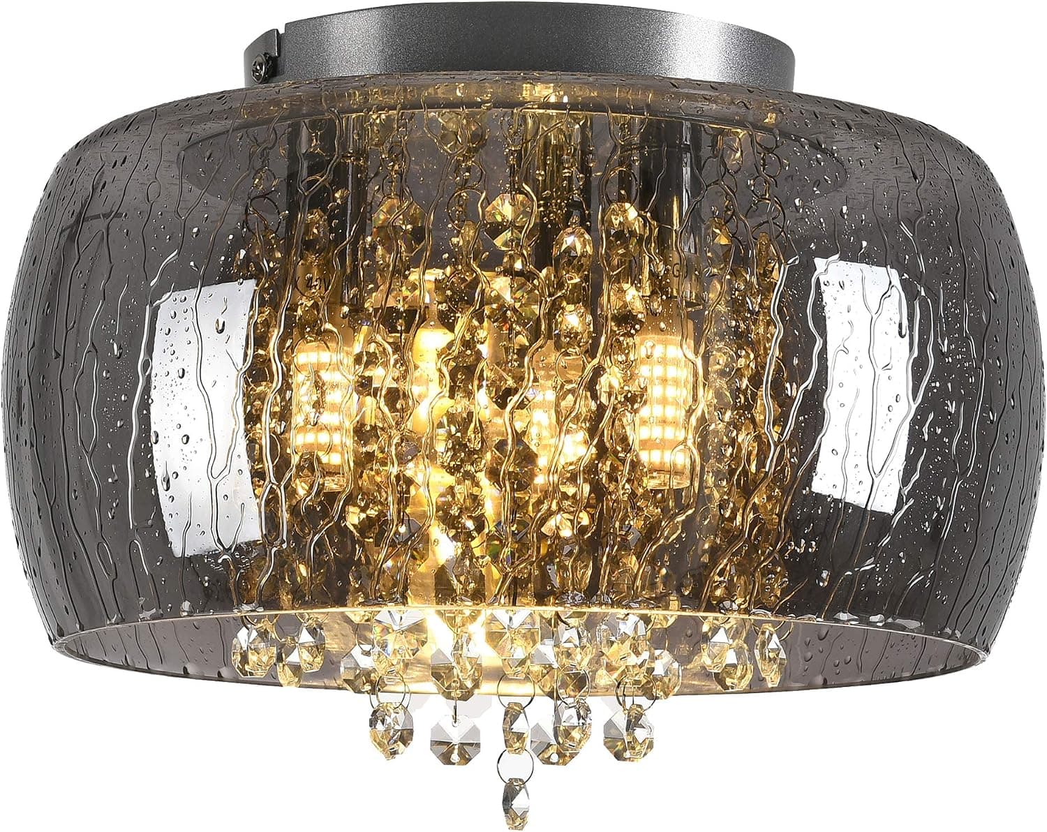 Black Chandelier Glass Flush Mount Light Fixtures with Wet Look Crystal Chandelier Lighting 3 Light Flush Mount Ceiling Light