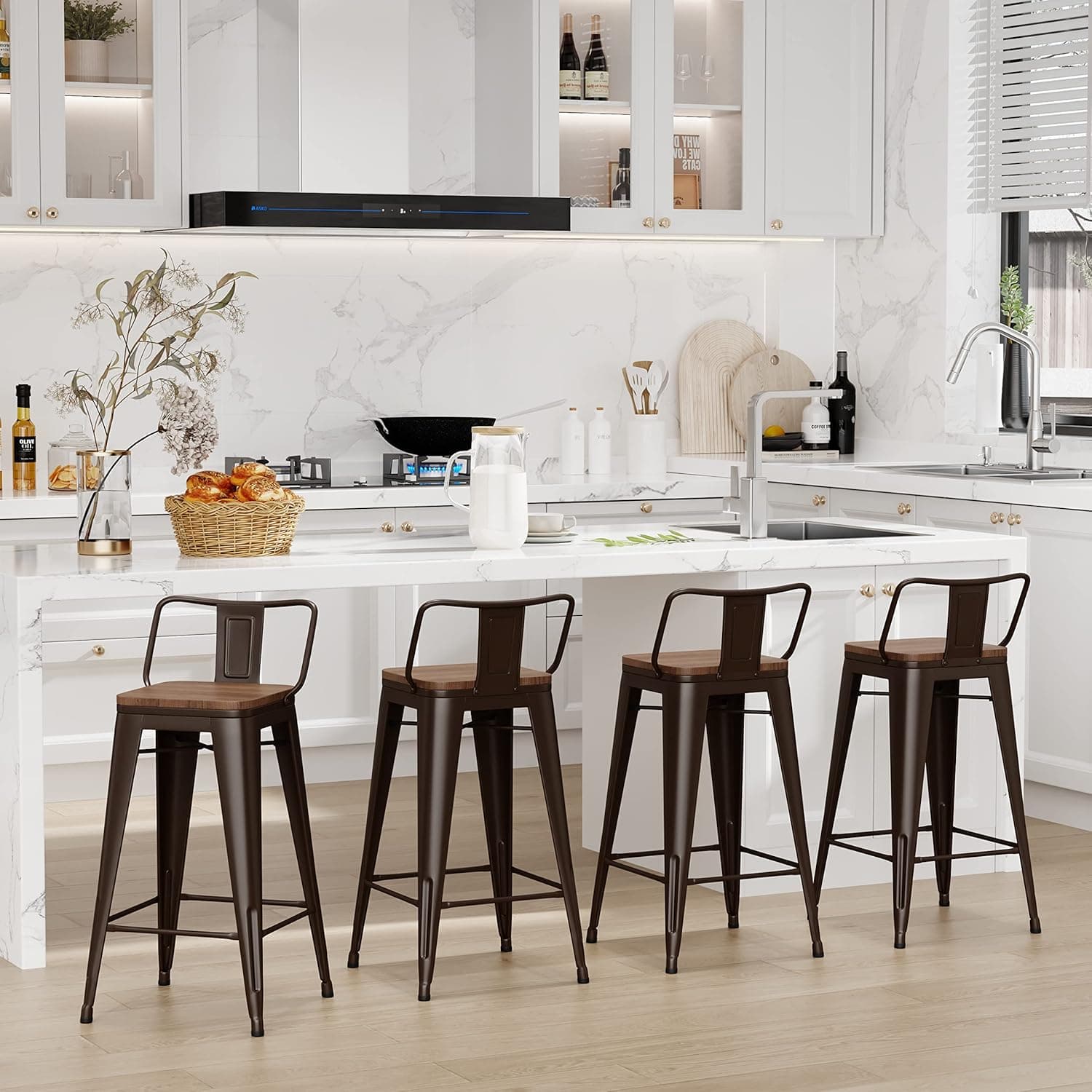 Changjie Furniture 26 Inch Bar Stools Counter Height Bar Stools Industrial Metal Barstools Set of 4 for Home Kitchen (26 inch, Rusty)