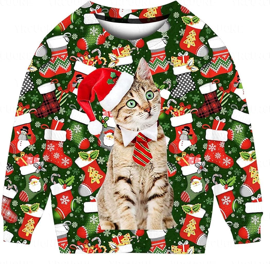 YRCUONE 4-16 Years Kids Ugly Christmas Sweatshirt for Boys Girls Funny Graphic Long Sleeve Pullover Shirt