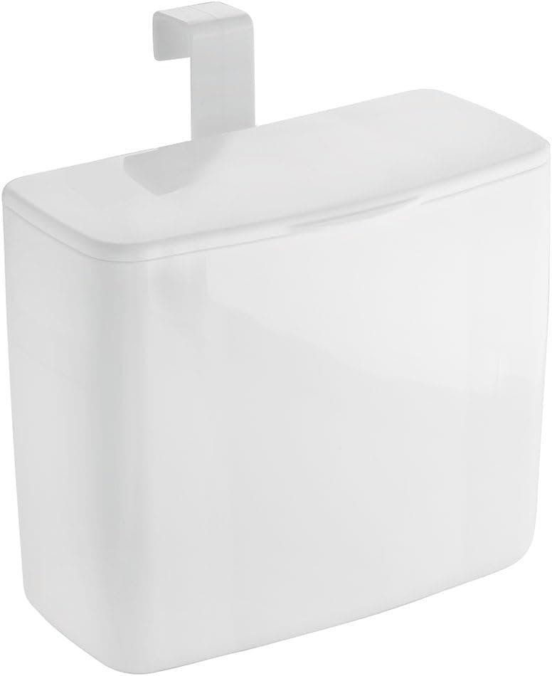 iDesign 93531 Una Large Plastic Tampon Holder with Lid for Bathroom, Over-the-Cabinet or Over-the-Toilet Tank Storage for Feminine Hygiene Products, Sanitary Napkins, Pads, 7" x 5" x 7" - White