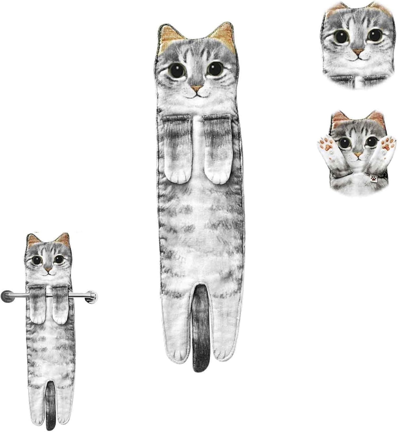 Dandelion Cat Funny Hand Towels for Bathroom Kitchen,Super Absorbent Soft Cat Decor Hanging Washcloths Face Towels,Funny Gifts for Cat Lovers（Grey）