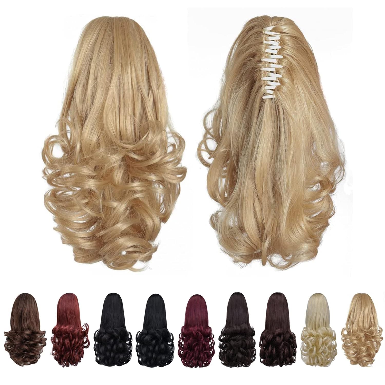 Blonde Ponytail Extension,Claw Clip Ponytails 12in Curly 3.8 OZ Fake Hair Extensions Synthetic Hair pieces for Women SYXLCYGG Wig Black Girl Fluffy&not Tangled