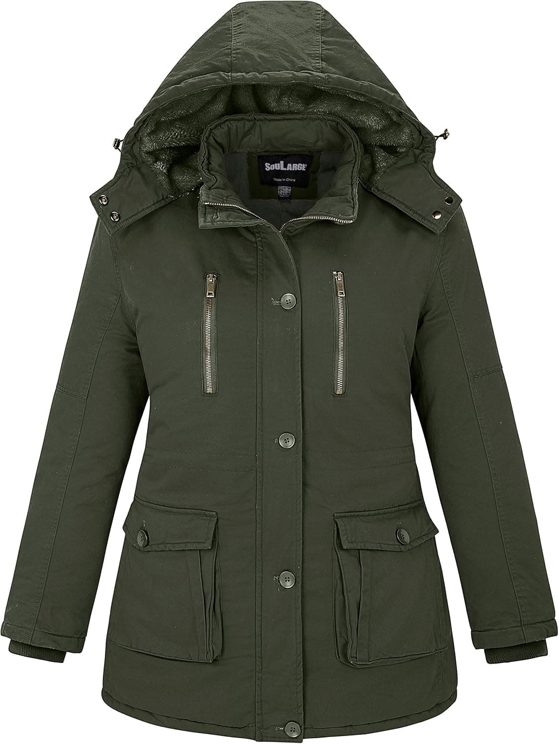 Soularge Women's Winter Plus Size Thickened Cotton Coat with Detachable Hood