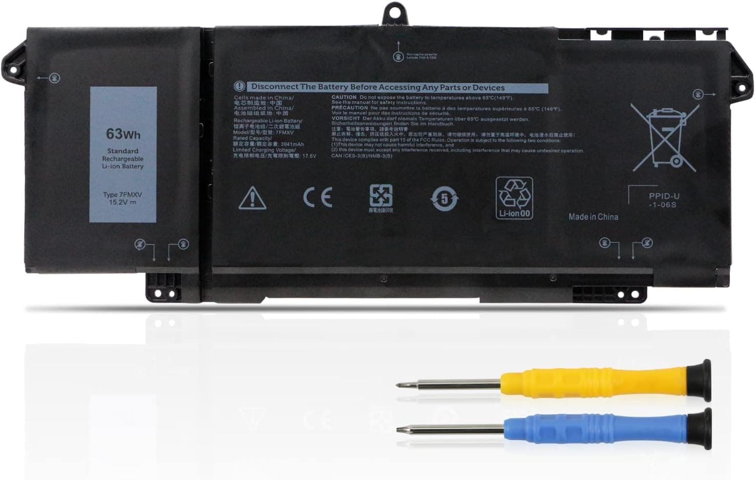 ZTHY 7FMXV Laptop Battery Replacement for Dell Latitude 5320 7320 7420 7520 Latitude 5320 2-in-1/7320 2-in-1/7420 2-in-1 P134G001 P135G001 P138G001 0TN2GY 9JM71 4M1JN 1PP63 MHR4G 63Wh 15.2V