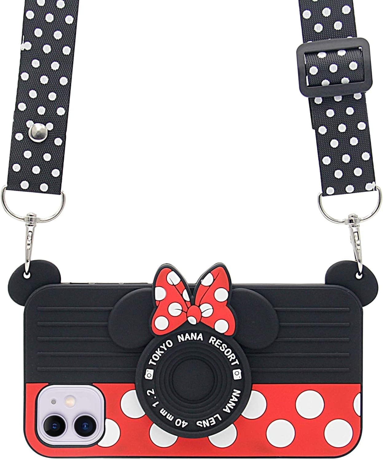 Shockproof Ultra Thick Soft Silicone Case Cover for Apple iPhone 12 iPhone12 with Long Strap Minnie Mouse Camera 3D Cartoon Disney Disneyland Cute Lovely Funny Kids Girls Women