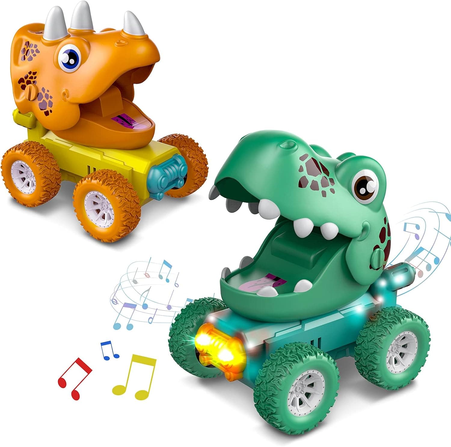 Dinosaur Toys for 2-5 Year Old Boys, Pull Back Car Toddler Toys Age 2-4, Monster Trucks with Flashing Lights and Dino Roar Music, Toy Cars for Kids, Bithday Gifts for 2 3 4 5 Year Old Boys Girls