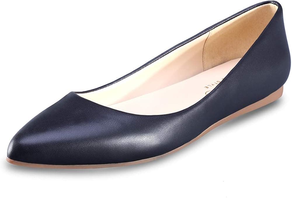 CZZPTC Leather Women's Flat Shoes Classic Casual Pointed Toe Ballet Flats Shoes for Women hei7.5-DG Black