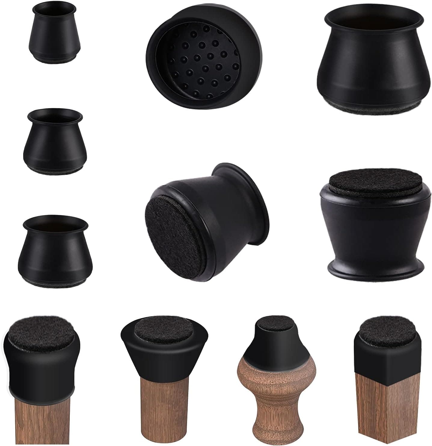 1½-2⅛ Inch Chair Foot Protector Floor and Chair Leg Protector Noise Free (Black Large 16 Pieces)