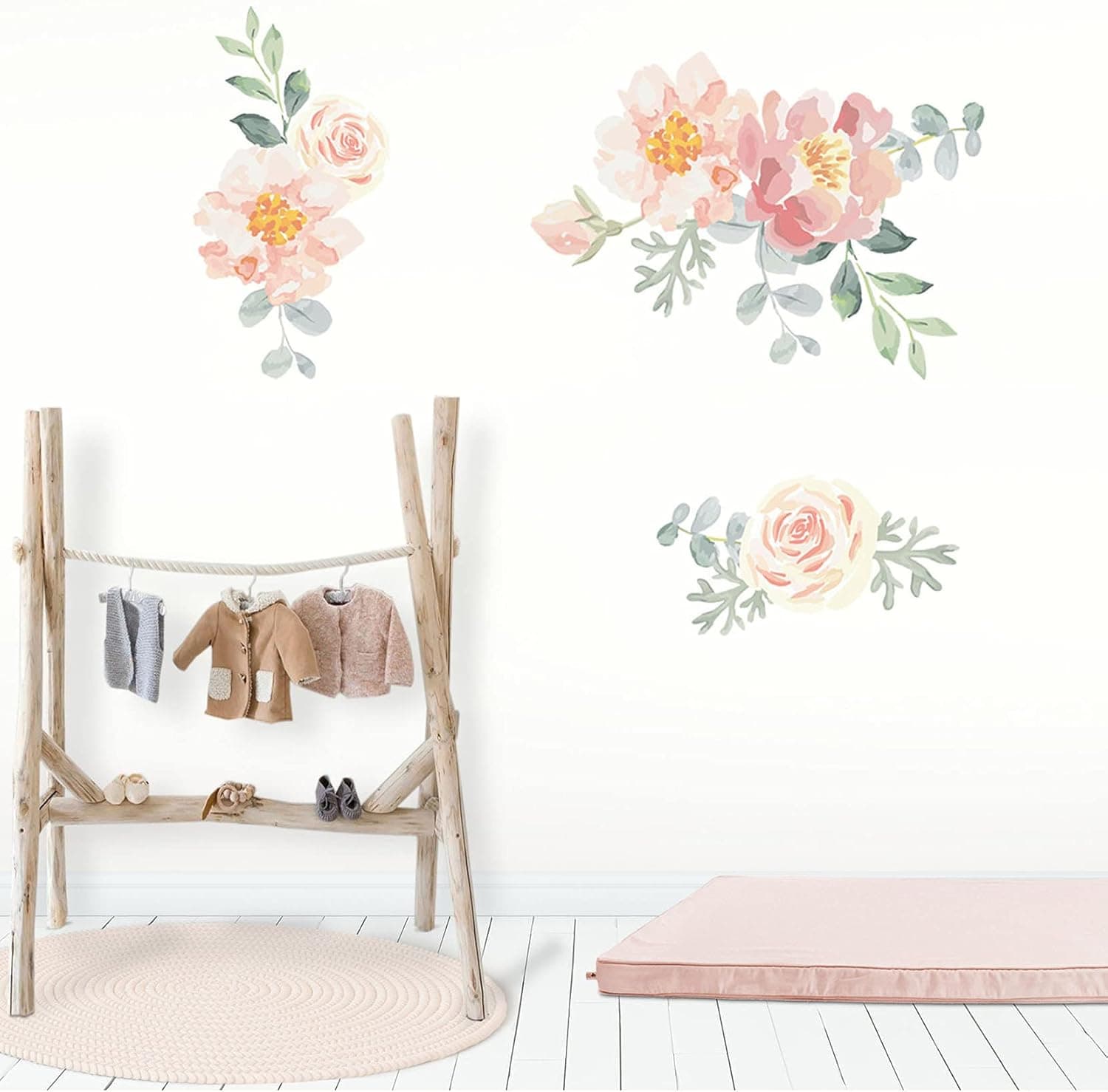 Rose Flower Wall Stickers, Peony Flower Wall Decals, Peel and Stick Colorful Floral Wall Posters, Peony Wall Art Decor, Self-Adhesive Floral Peony Wallpaper for Kids Girls Bedroom Living Room Bathroom