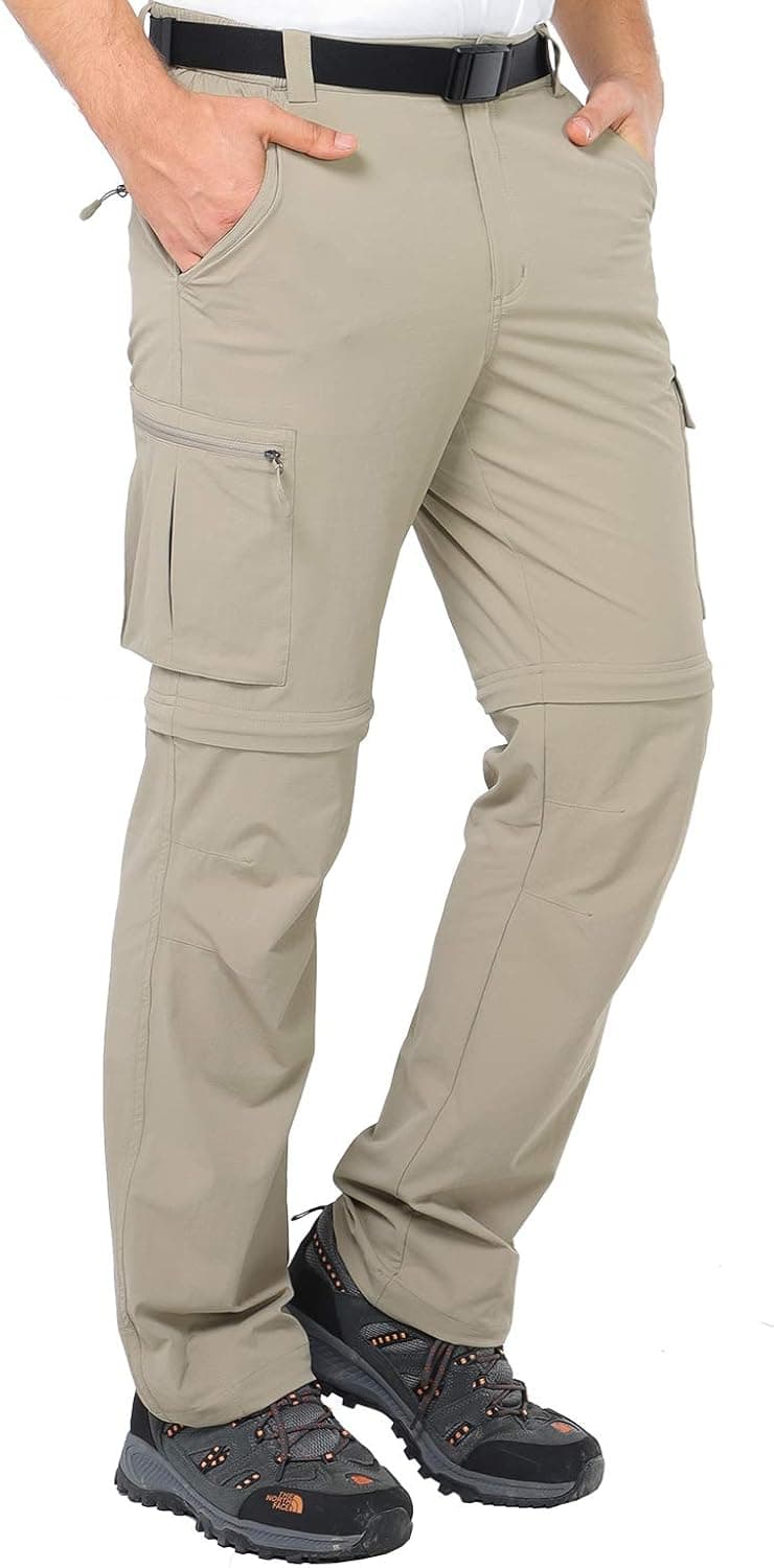 MIER Men's Convertible Pants Quick Dry Cargo Pants Lightweight Comfort Stretch for Hiking Travel, 7 Pockets, Rock Grey, S