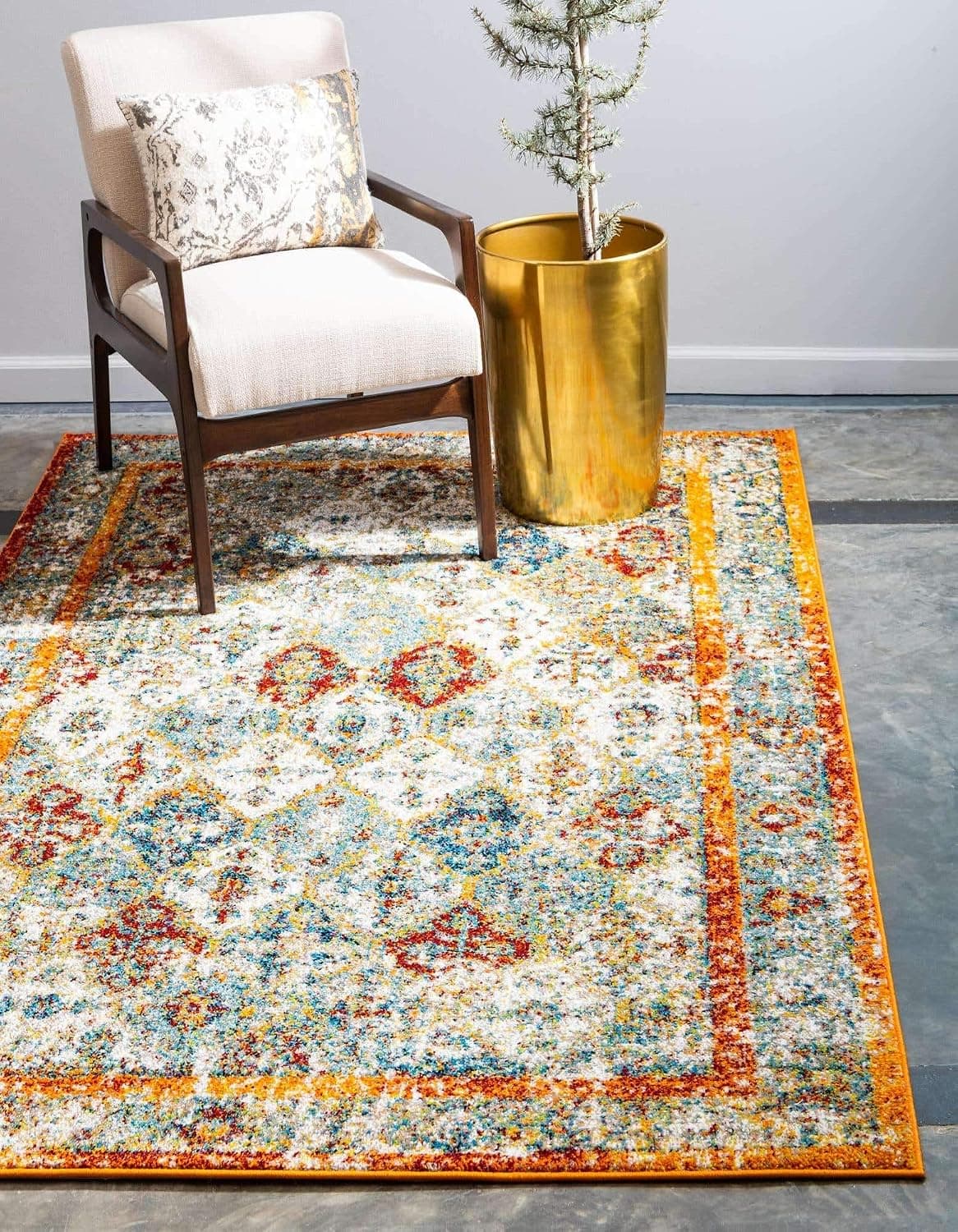 Unique Loom Rosso Collection Vintage, Traditional, Bohemian, Geometric, Distressed, Southwestern Area Rug, 4' 0" x 6' 0", Beige/Orange