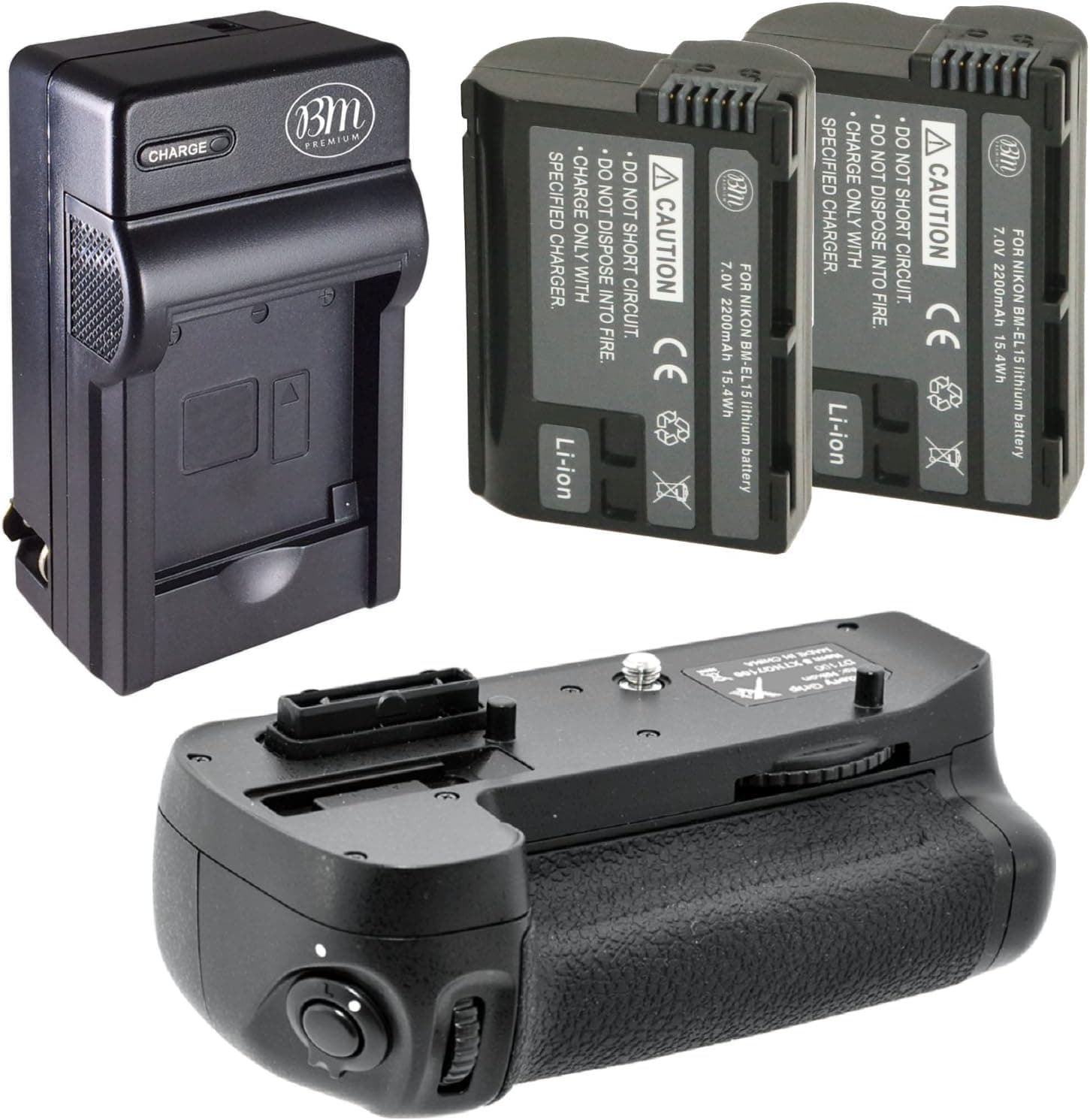 Battery and Charger Kit for Nikon D7100, D7200 Digital SLR Camera Includes Vertical Battery Grip + Qty 2 Replacement EN-EL15 Batteries + Rapid AC/DC Charger