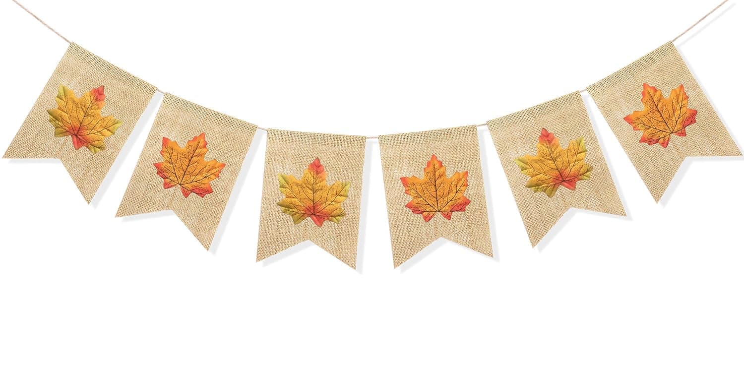 Uniwish Maple Leaf Banner Burlap Sign Happy Fall Y'all Thanksgiving Party Home Decorations, Vintage Rustic Bunting Garland Photo Booth Props