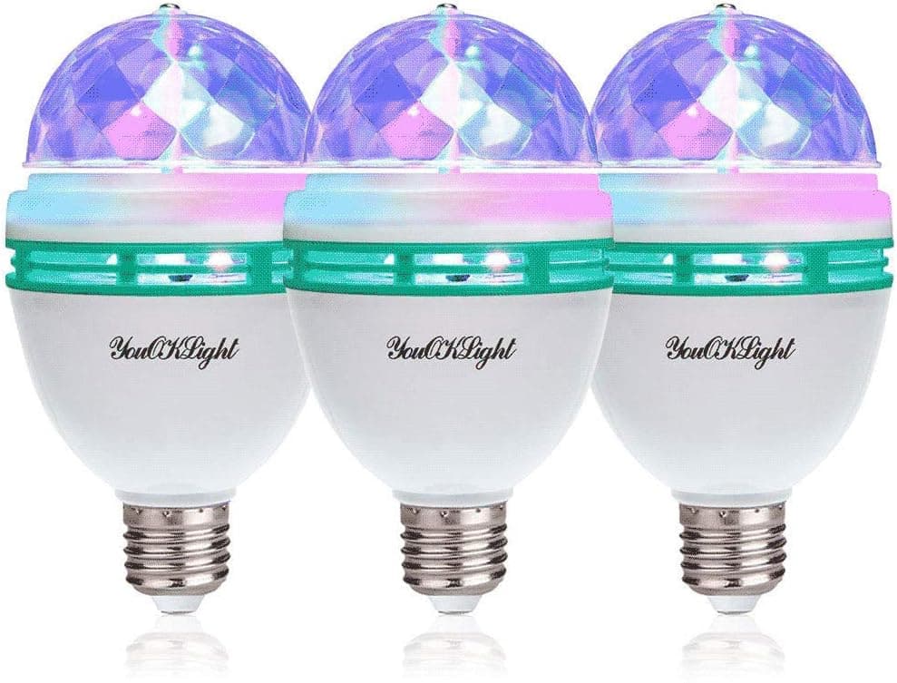 YouOKLight E26 Disco Light Bulb, Rotating RGB Disco Ball Light, LED Strobe Bulb Disco Ball Lights, Rotating Magic Ball Light, for Disco Birthday Party Club Bar Karokee Halloween Christmas 3 Pack