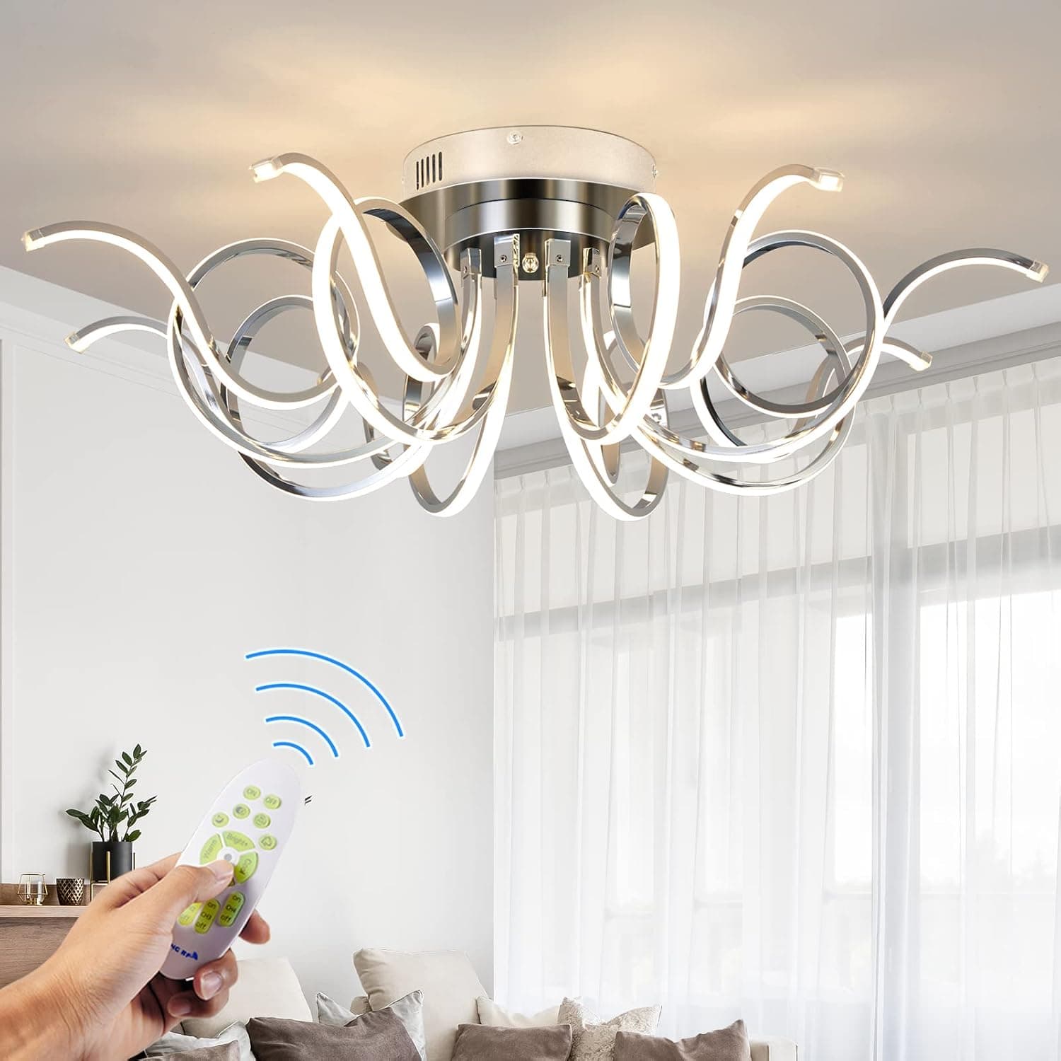 Modern Ceiling Light,35.4Inch 112W Dimmable LED Flush Mount Ceiling Light Fixture with Remote Control,8-Light Close to Ceiling Light Fixtures,Ceiling Lamps for Living Room Bedroom Dining Room Kitchen