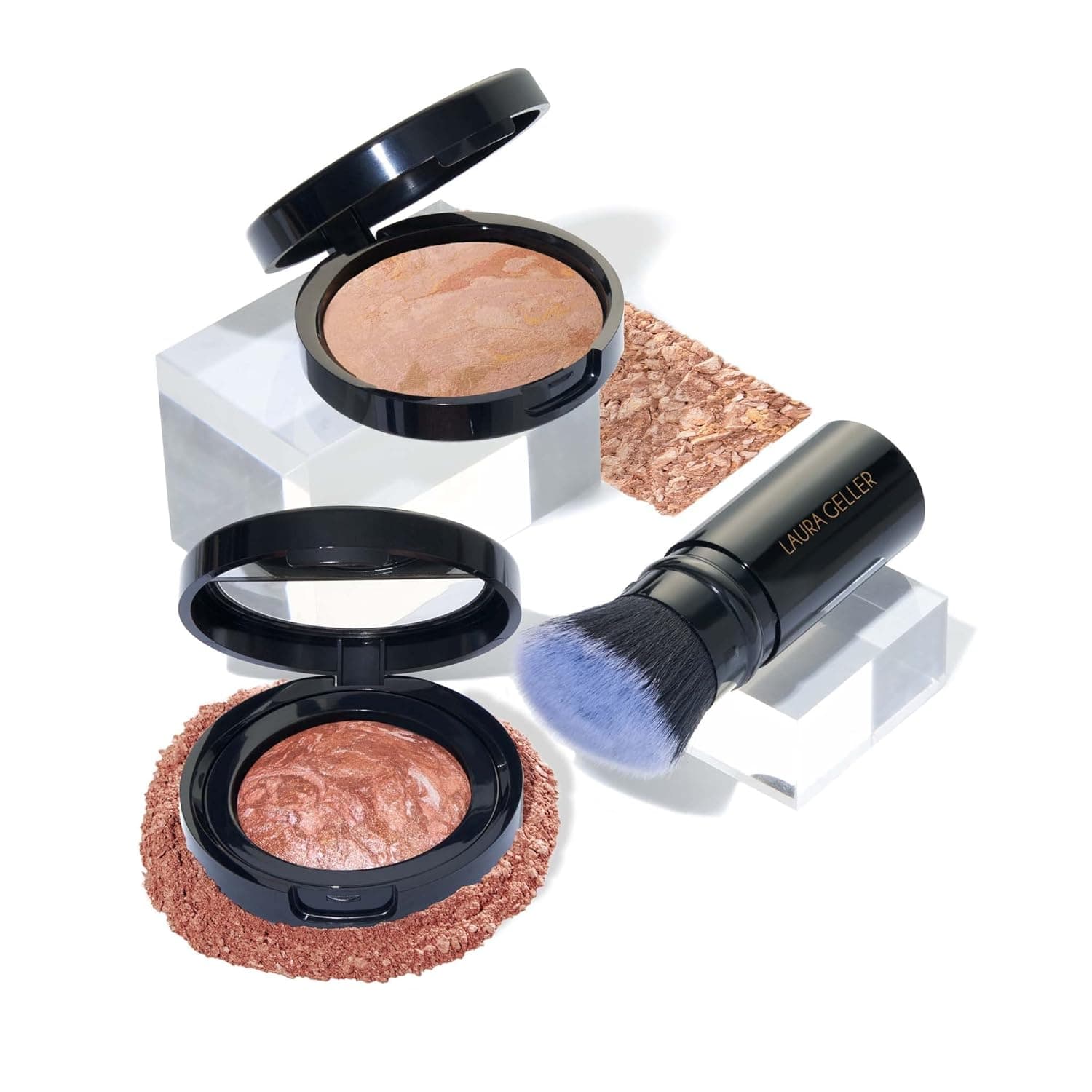 LAURA GELLER NEW YORK Blush-n-Balance 3pc Kit Baked Balance-N-Brighten Color Correcting Foundation, Fair Retractable Kabuki Brush, Baked Blush-N-Brighten Cream to Powder Long-Wear Blush, Tropic Hues