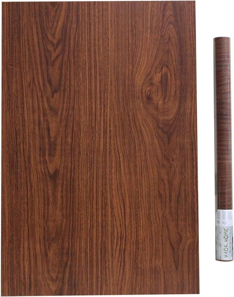 HaokHome 2604 Middle Brown Wood 17.7"x 9.8ft Decorative Self-Adhesive Film,Wood Grain Shelf and Drawer Liner Table Door Sticker