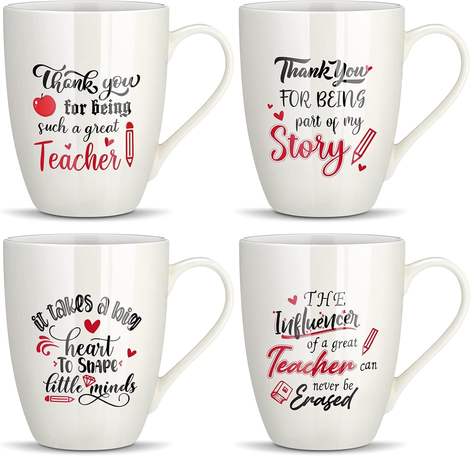 4 Pcs Teacher Coffee Mug Graduation Teachers Gifts Encouraging Ceramic Travel Teacher Cup Teacher Thank You Mug Xmas Teacher Appreciation Gifts for Women Men Mentors Educators from Students (Adorable)