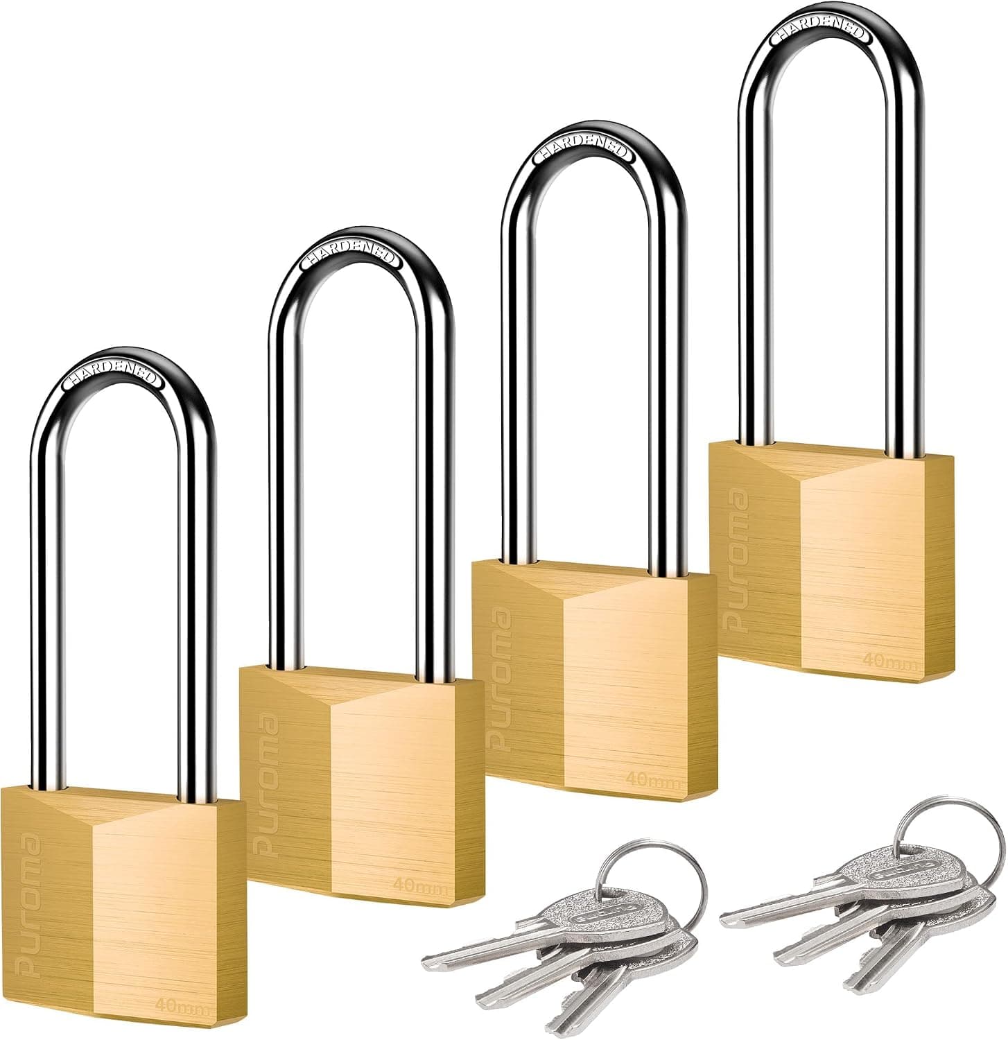 Puroma 4 Pack Keyed Padlock Waterproof Solid Brass Lock, 2.6 Inch Padlock with Keys for Sheds, Storage Unit School Gym Locker, Fence, Toolbox, Hasp Storage