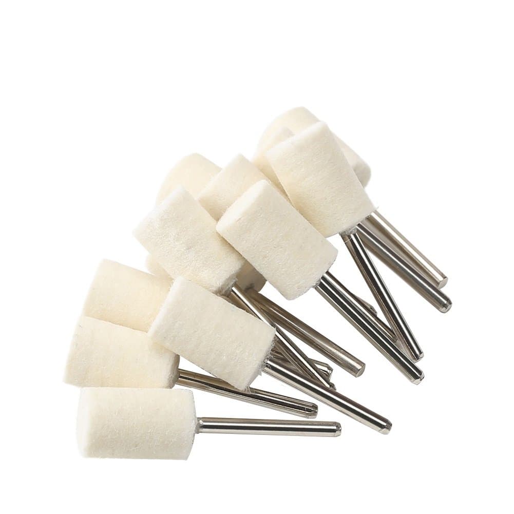Shintop 12pcs Felt Point Polishing Tool Wool Felt Buffing Mounted Point (Cylindrical, White)