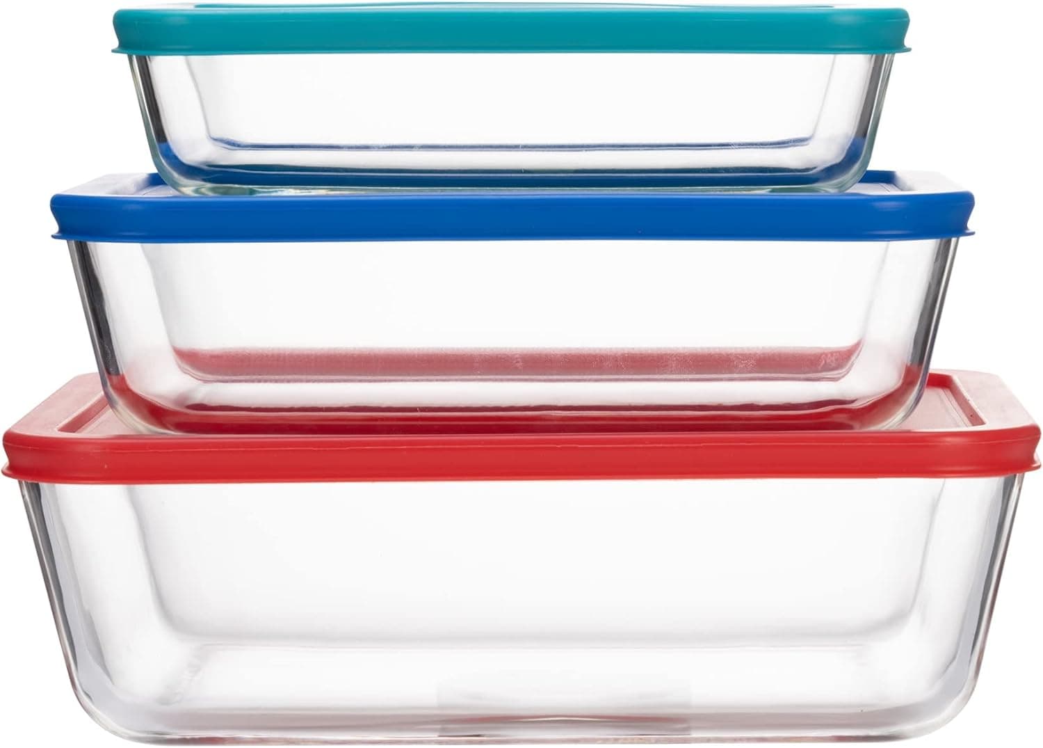 Klareware 3 Cup 6 Cup 11 Cup Rectangle Glass Food Storage Containers Stackable Meal Prep Lunch Bento or leftover salad bowls Dish w BPA Free Lids 6 Piece Multi Color Set