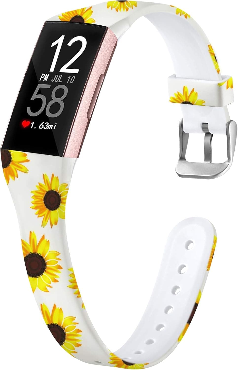 Nofeda Bands Compatible with Fitbit Charge 3/ Charge3 SE/Fitbit Charge 4 Bands for Women, Slim Soft Printed Fadeless Replacement Strap Band for Women Men, Small, White Sunflower