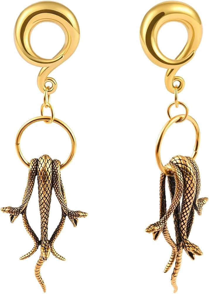 Vankula 2pcs Cool Three Snake Hypoallergenic 316 Stainless Steel Ear Hangers Weight Ear Gauges Piercing Plug Pair Selling 2g 0g Body Jewelry