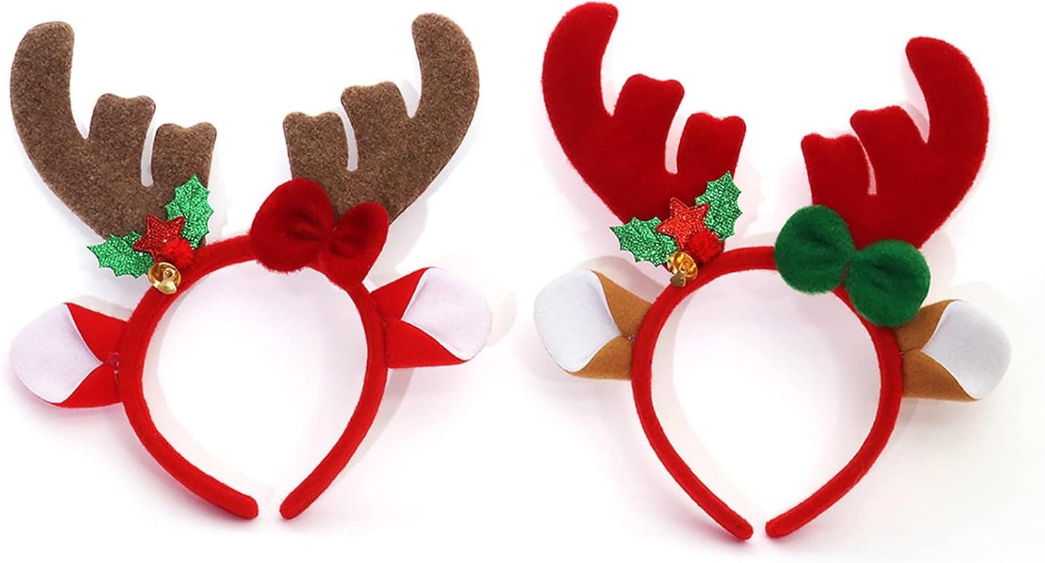 PEKCRSED Reindeer Antlers Set of 2, Christmas Headgear, Hairband Headband for Adult Kids Birthday Party or Christmas Party Decorations for Men and Women