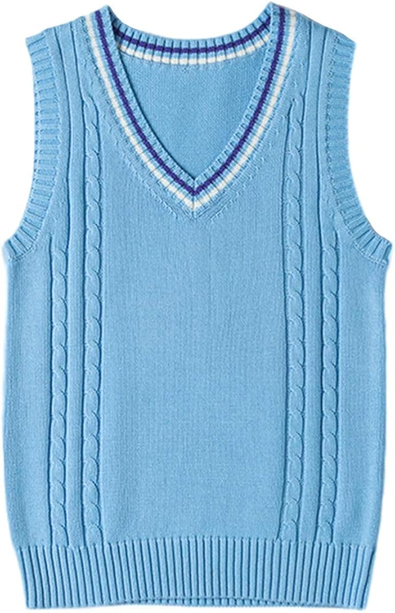 Gihuo Women's V Neck JK Uniform Sleeveless School Sweater Vest（Blue-XS）