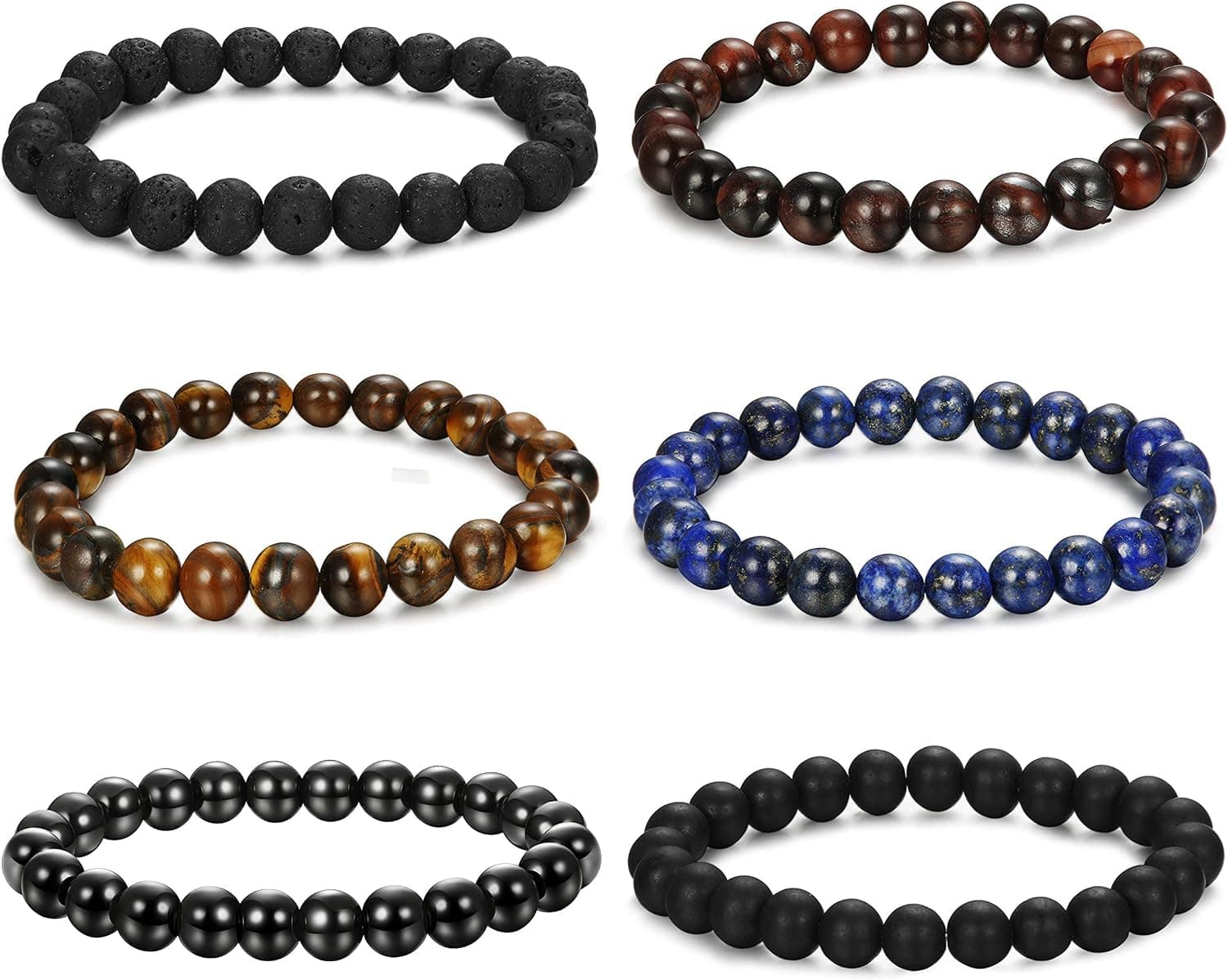 FIBO STEEL 5-6 Pcs 8MM Natural Healing Stone Bracelets for Men Women Beaded Bracelets Elastic