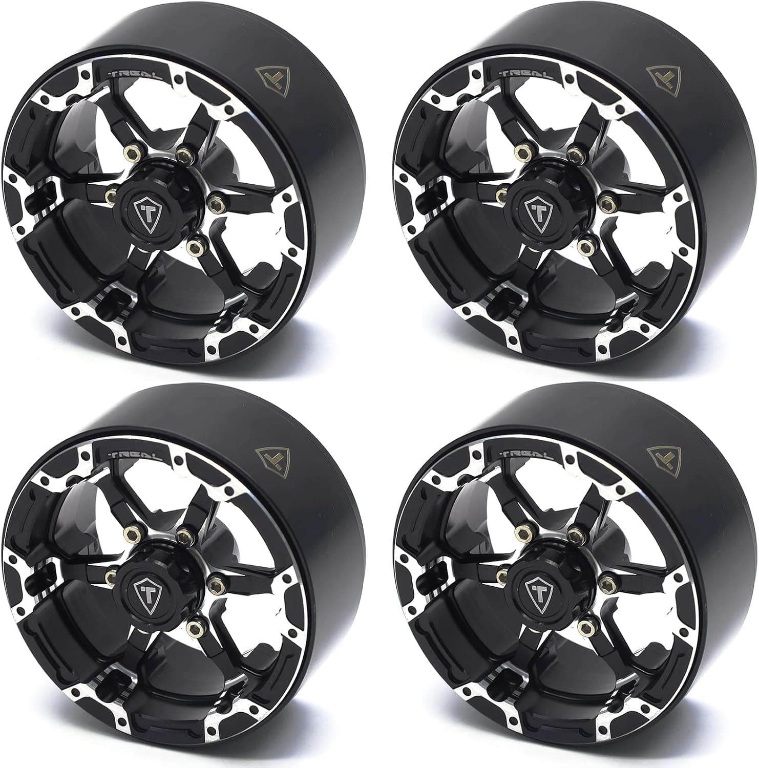 TREAL 1.9 Beadlock Wheels 1.9 inch Wheels (4P) CNC Machined for 1:10 RC Crawlers Axial SCX10 III TRX4 Redcat Gen8（Black）