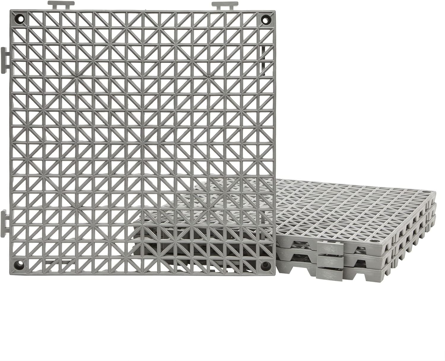 4 Pack Interlocking Rubber Floor Tiles, 12x12 in Mat for Shower Bathroom Pool Patio (Grey)