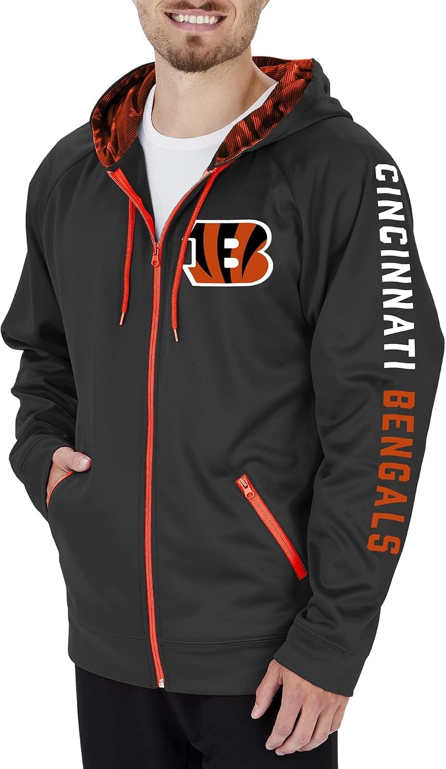 Zubaz Men's NFL Team Color Full Zip Hoodie with Camo Lines Details, Football Hooded Sweatshirt