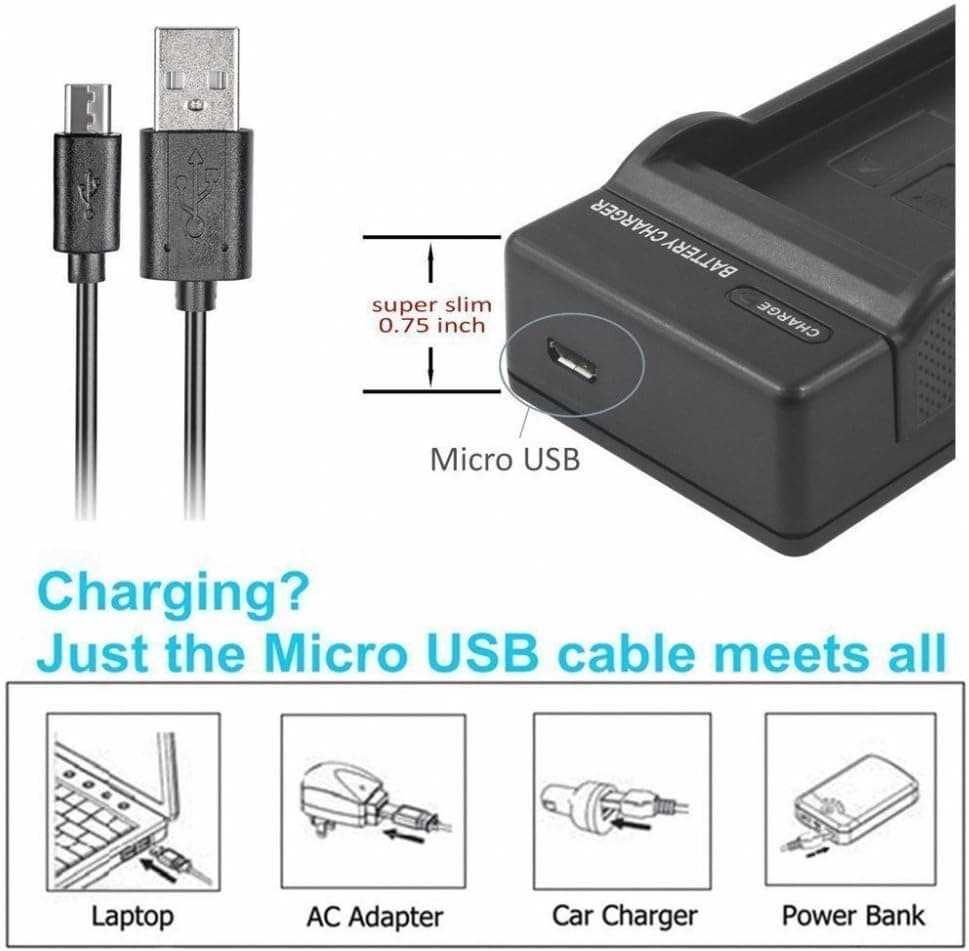 Micro USB Battery Charger for JVC Everio GZ-HM440AUS, GZ-HM440BUS, GZ-HM440RUS HD Flash Memory Camcorder