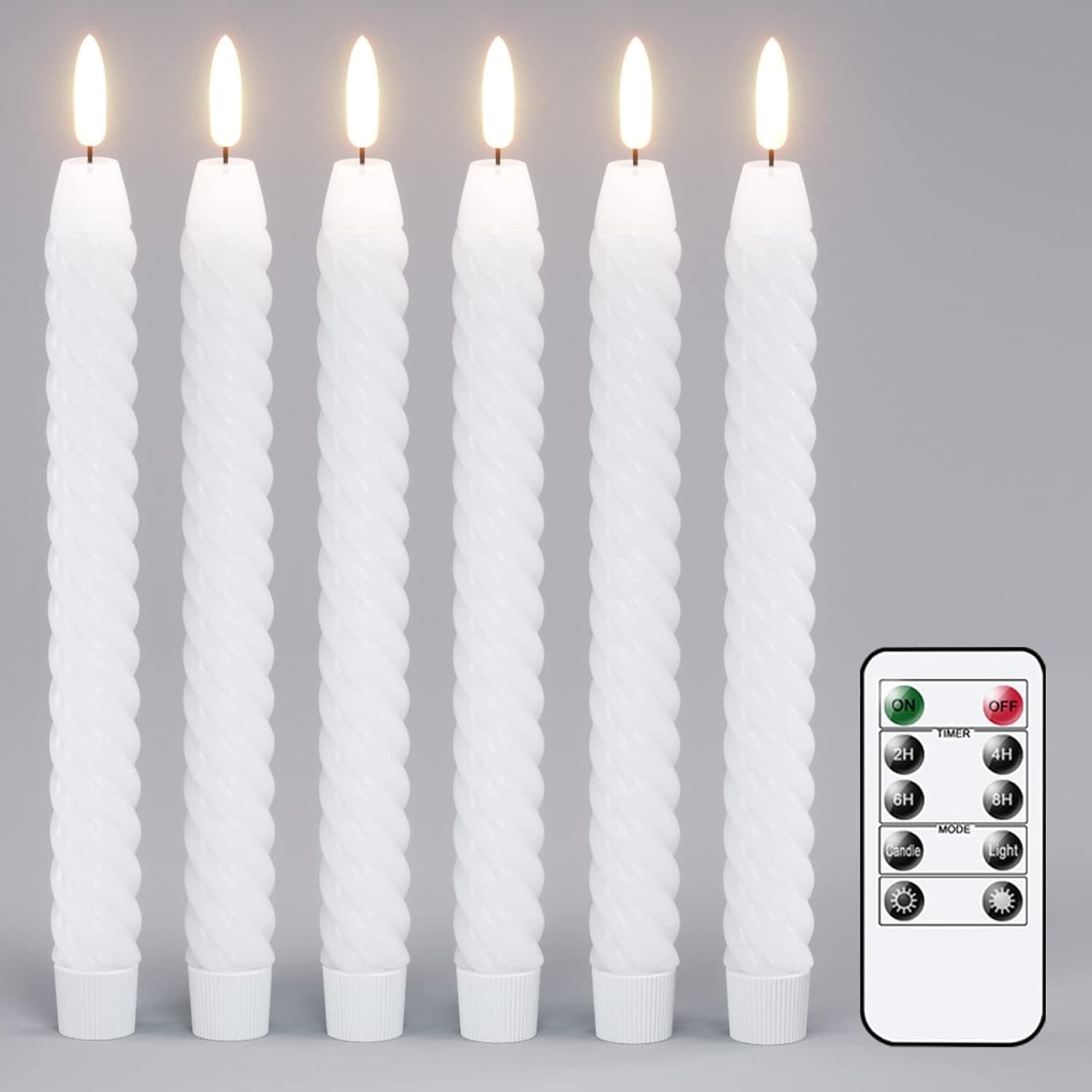 Lasumora Christmas Flameless Taper Candles Flickering with 10-Key Remote, Battery Operated 3D Wick LED Spiral Window Candles 6 Pack Real Wax Wedding Home Birthday Christmas Decor(0.78 X 9.8 Inchs)