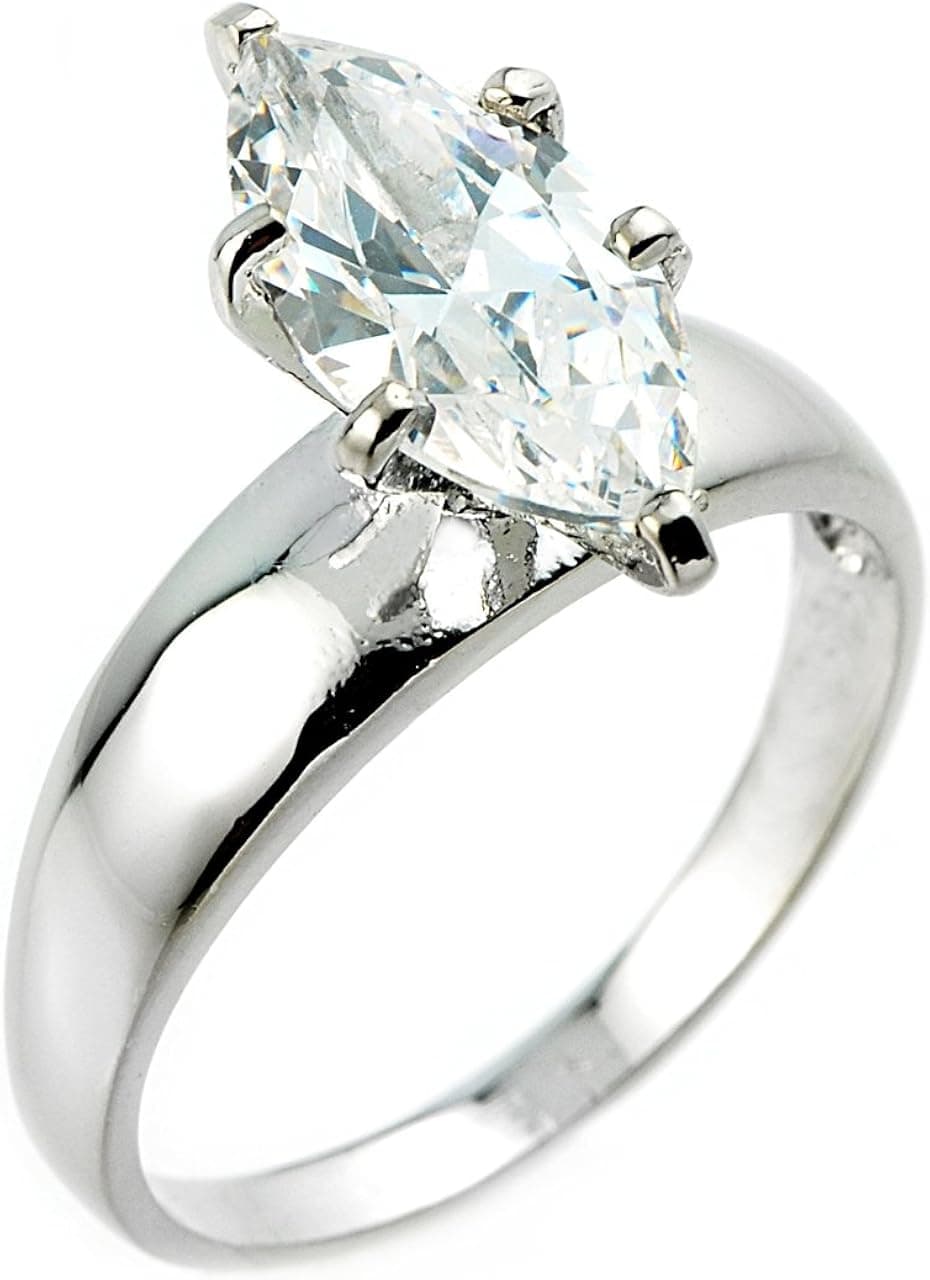 CZ Engagement Rings 925 Sterling Silver Six-Prong Solitaire Marquise