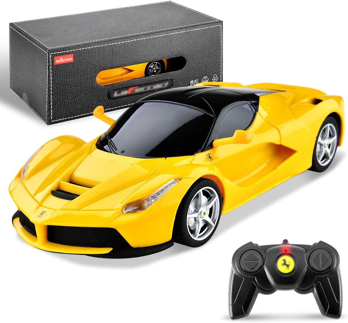 BEZGAR Ferrari Remote Control Car 1/24 Scale Ferrari LaFerrari Toy Car，Sport Racing Toy Car Model Vehicle for Kids, Adults, Girls and Boys Holiday Ideas Gift(48900 Yellow)