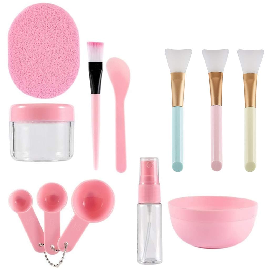 Face Mask Mixing Bowl Set, Coxeer 12Pcs DIY Facemask Mixing Tool Kit with Facial Mask Bowl Stick Spatula Silicone Face Mask Brush & Premium Soft Face Brushes，Pack of 12, pink