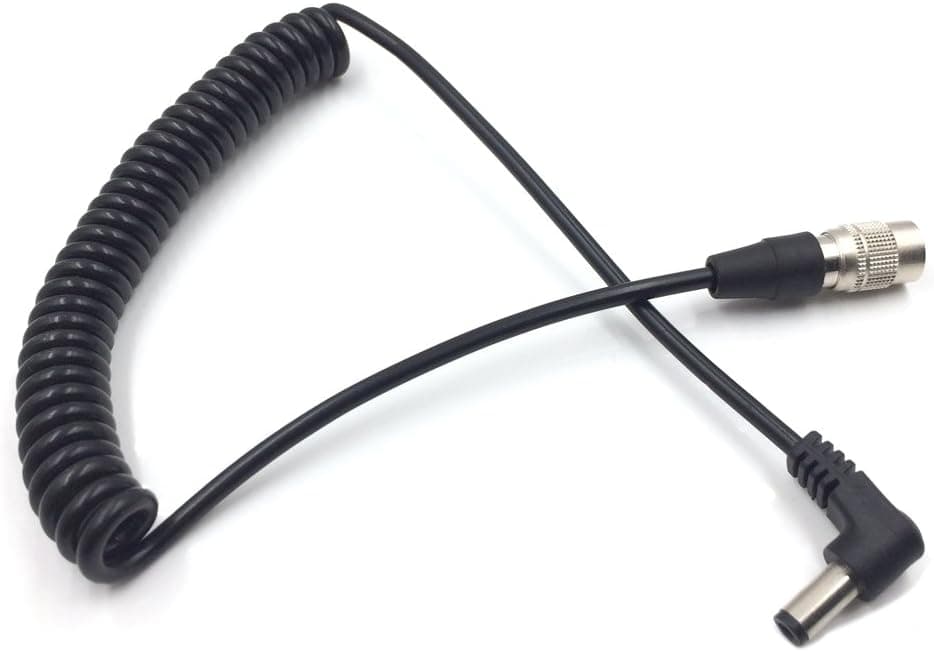 Hirose 4 Pin Connector to DC 2.5mm Right Angle Spring Power Cable for Sound Devices 633 644 688 Zaxcom Recorder Zoom F8 F4 Coiled Cord