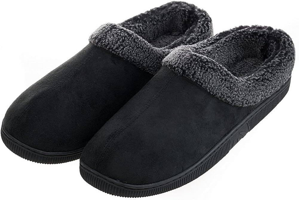 MIXIN Mens Coral Plush Warm Cozy House Flat Slippers Black with Granular Cashmere 8-9M