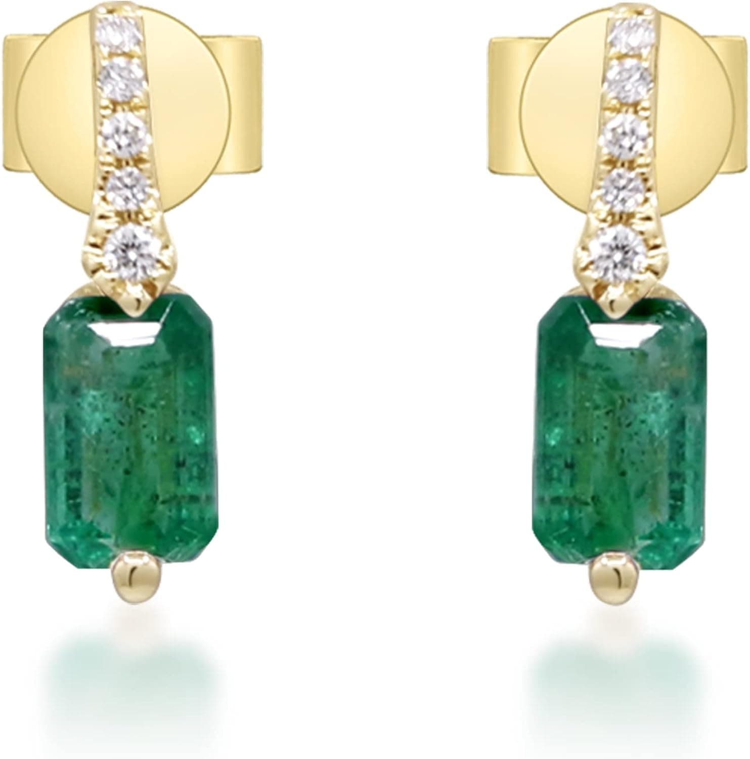Gin & Grace 10K Yellow Gold Natural Zambian Emerald Earrings with Natural Diamonds for women | Ethically, authentically & organically sourced Emerald-cut Emerald hand-crafted jewelry for her