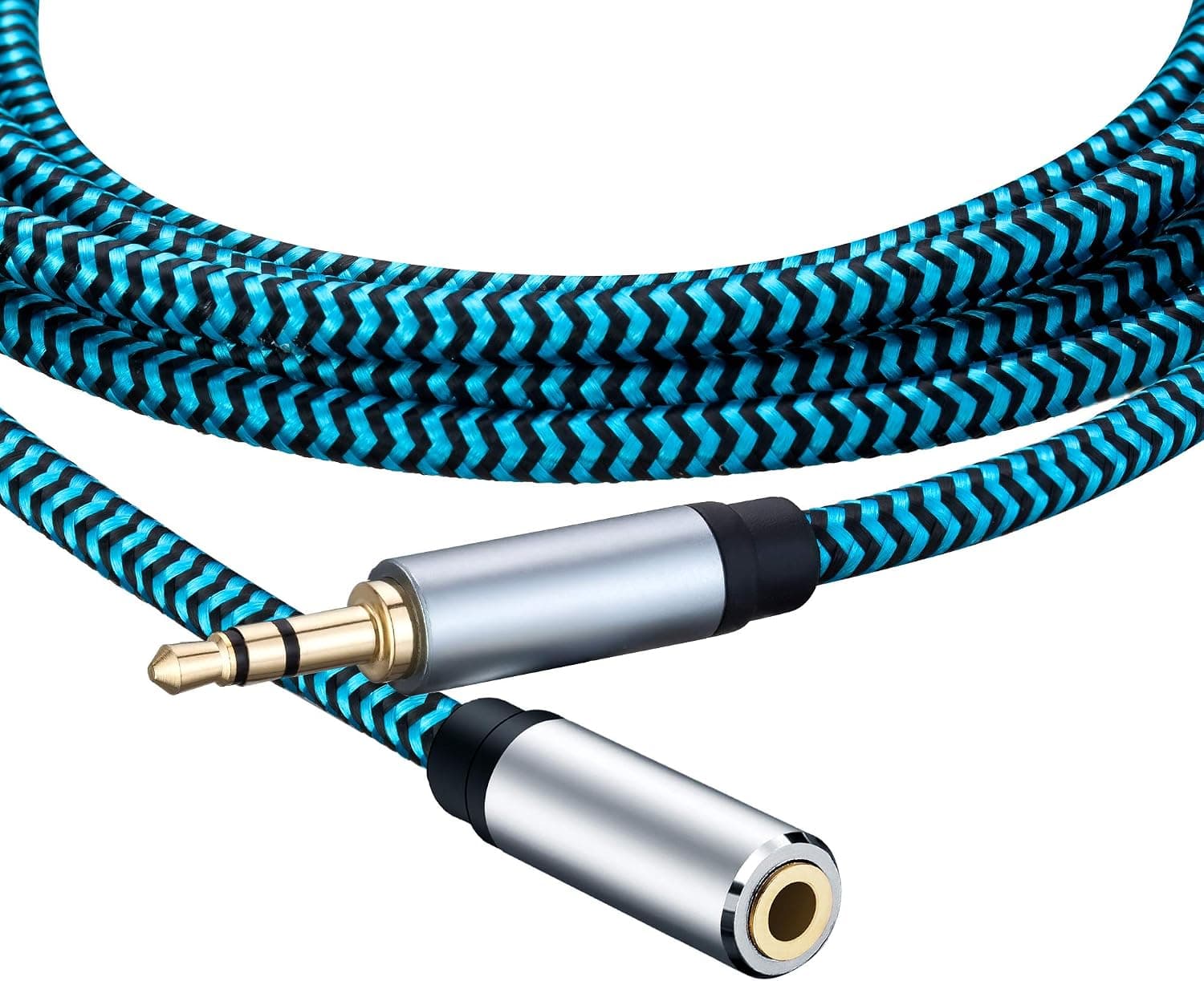 Hftywy AUX Extension Cable 30 ft 3.5mm Male to Female Stereo Audio Extension Cable Headphone Extension Cable Compatible for iPhone, iPad, Smartphones, Tablets, Media Players