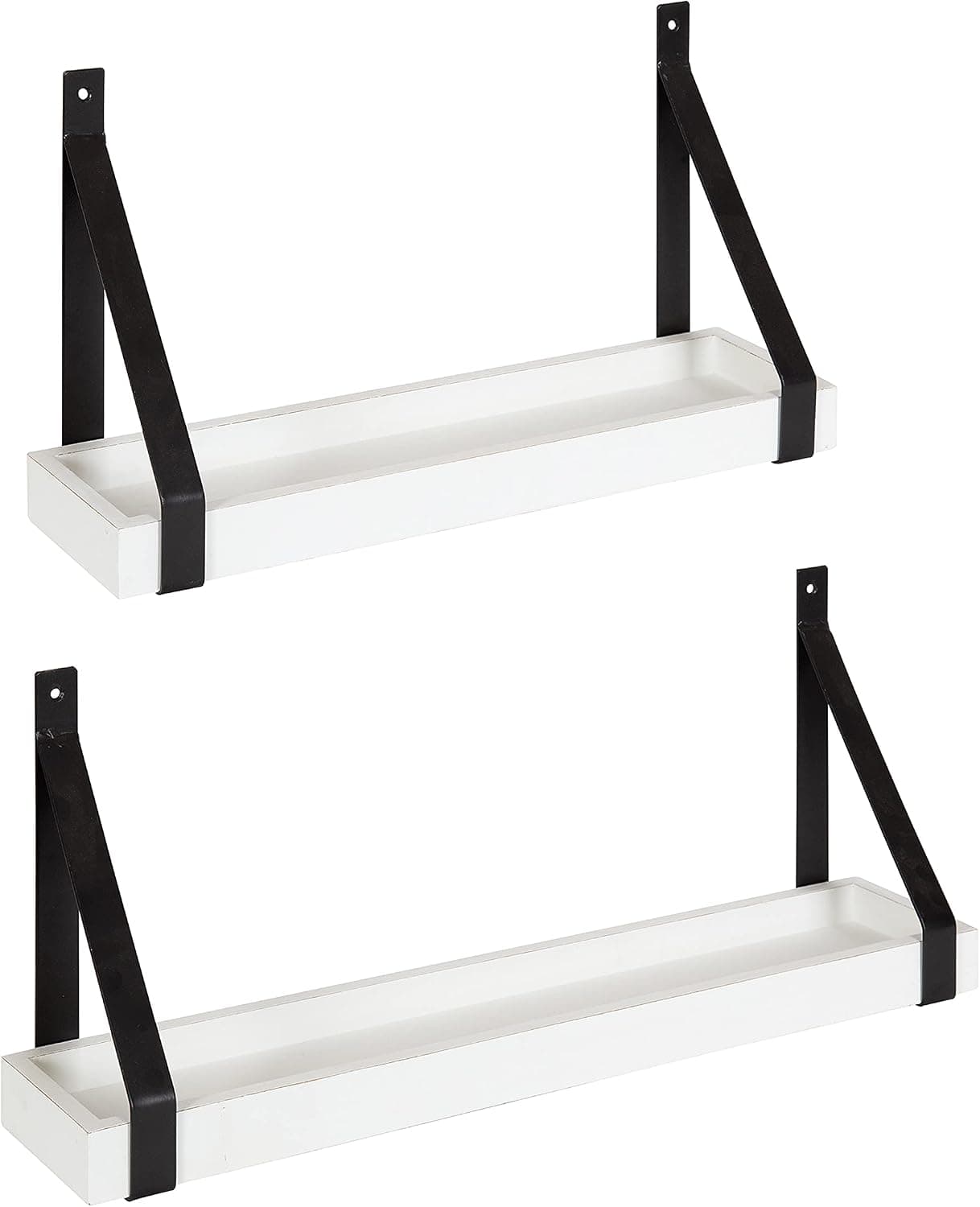 Kate and Laurel Sudbury Farmhouse Wall Shelf, Set of 2, White and Black, Decorative Modern Shelves with Coastal Finish