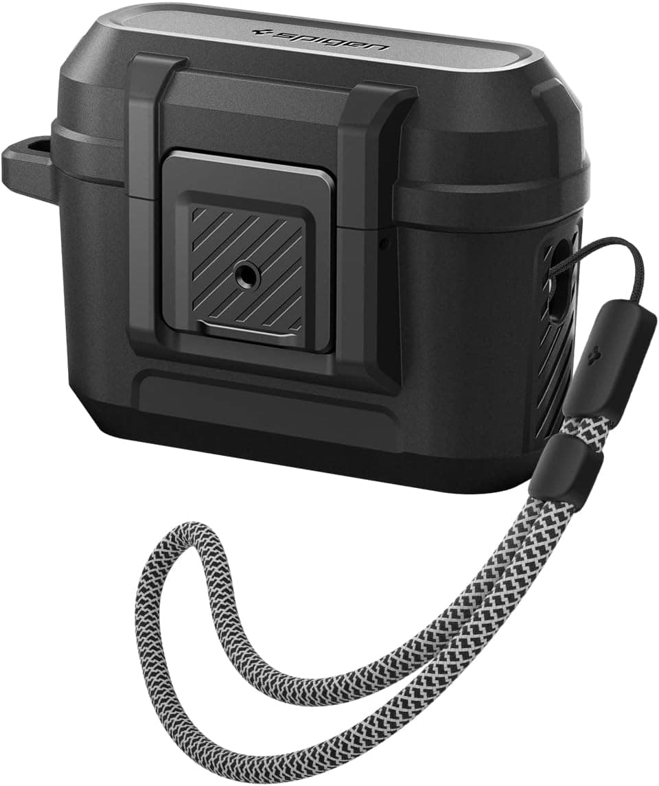 Spigen AirPods Pro 2nd Generation Lock Fit Case and Lanyard Strap Designed for AirPods Pro 2 (2022) Secure Lock Case - Black