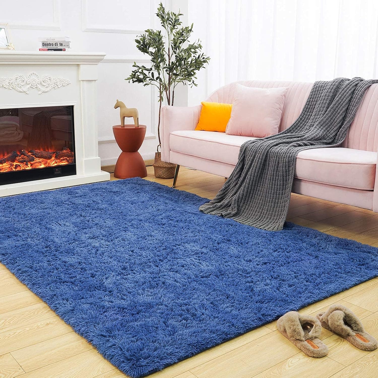 Maxsoft Fluffy Shag Bedroom Rug, 5x8 Feet Navy Blue Area Rugs for Living Room Nursery Bedside, Fuzzy Plush Dorm Rug for Girls Kids, Furry Carpet for Indoor Modern Soft Home Decor