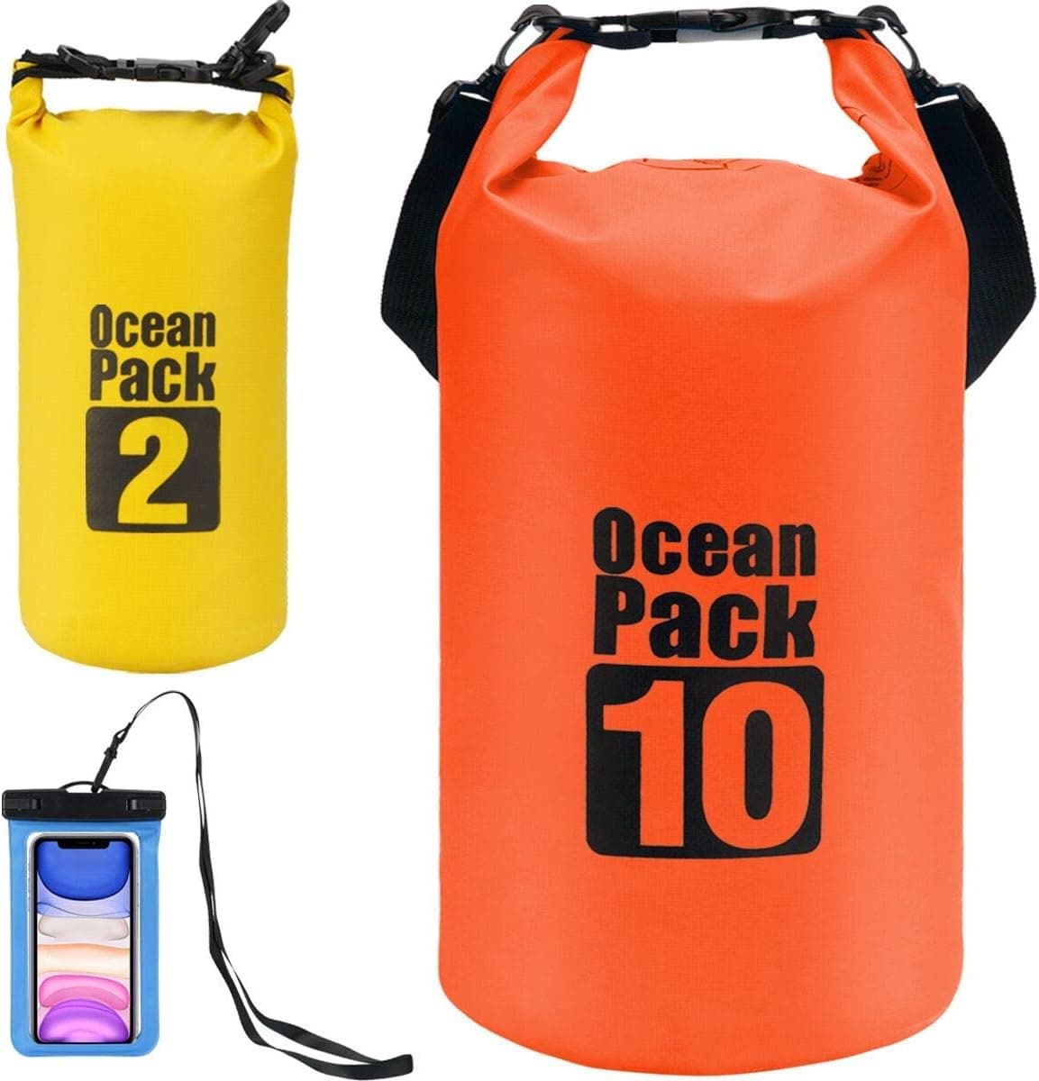 Waterproof Dry Bag All Purpose Dry Sack 3-Pack Dry Compression Sack with Phone Case for Travel, Swimming, Boating, Kayaking, Camping and Beach