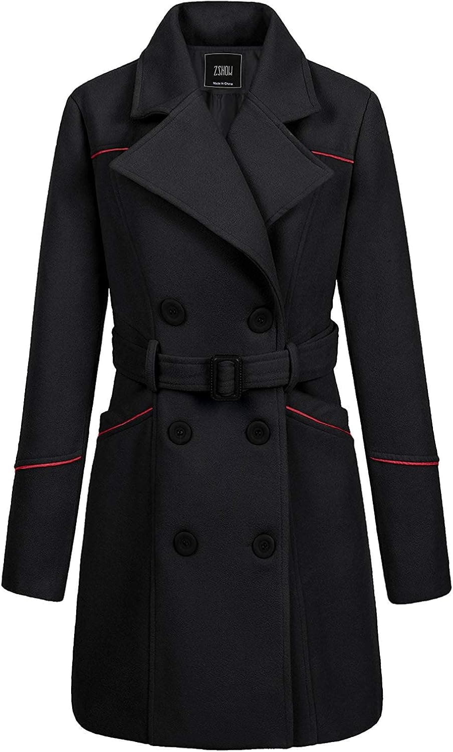 ZSHOW Women's Double Breasted Lapel Wrap Coat with Belt