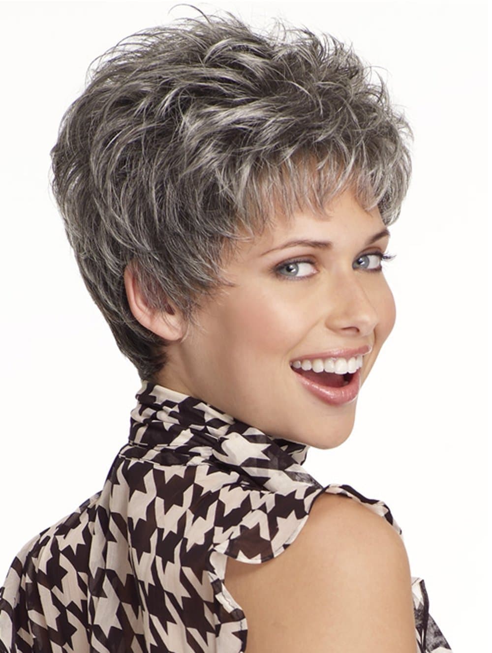 RainbowWigs Capless Western Lady's Short Sugared Charcoal with Grey Straight Hair Wig ST52